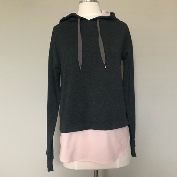 CALIA Drop Tail Mixed Media Gray & Pink Hoodie, Sm - Picture 2 of 10